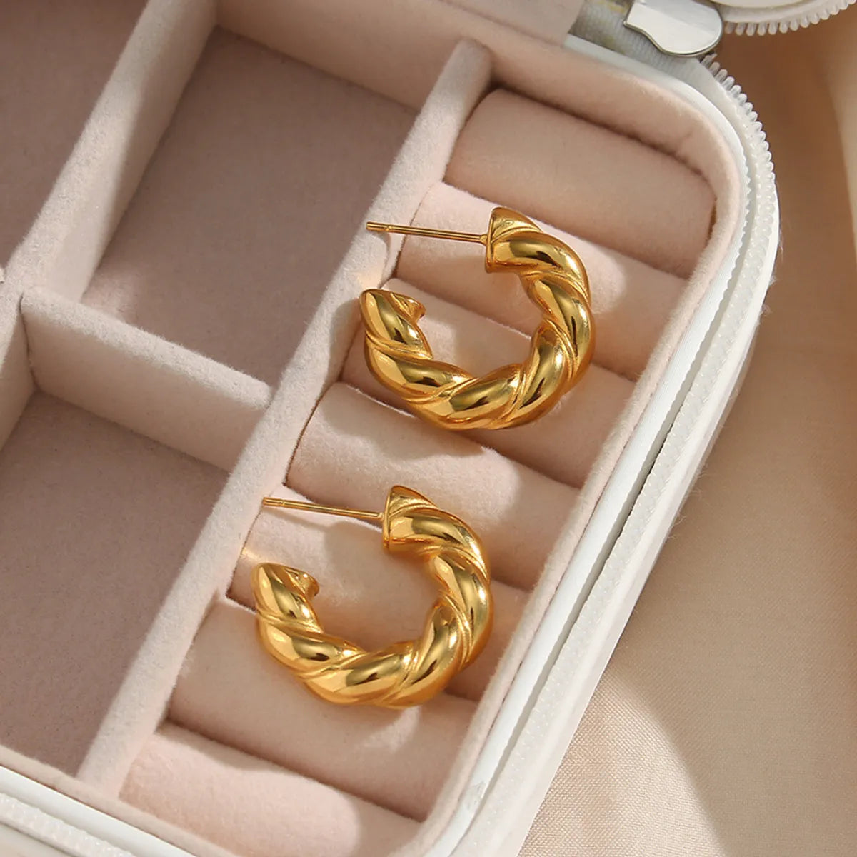 Retro Spiral Stripe Plating Stainless Steel Gold Plated Earrings