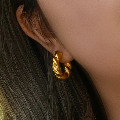 Retro Spiral Stripe Plating Stainless Steel Gold Plated Earrings