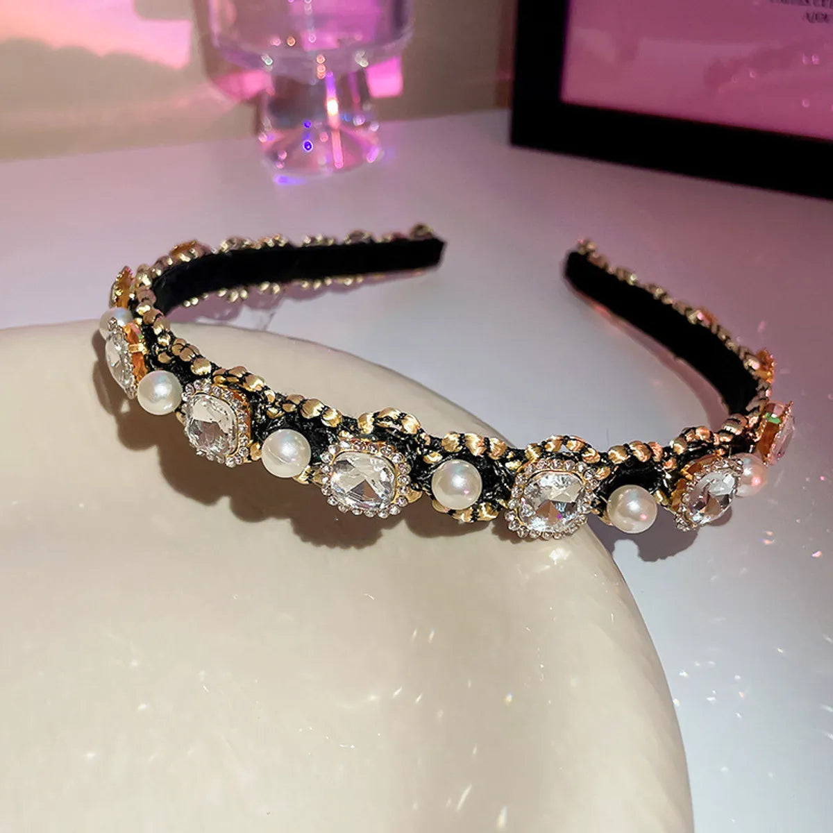 Women'S Retro Square Alloy Inlay Pearl Zircon Hair Band