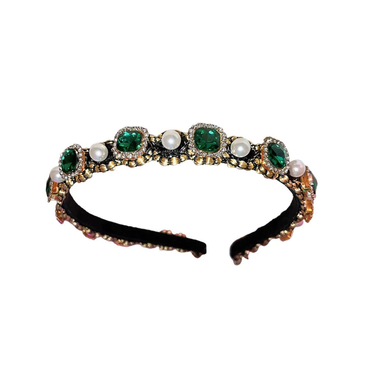 Women'S Retro Square Alloy Inlay Pearl Zircon Hair Band