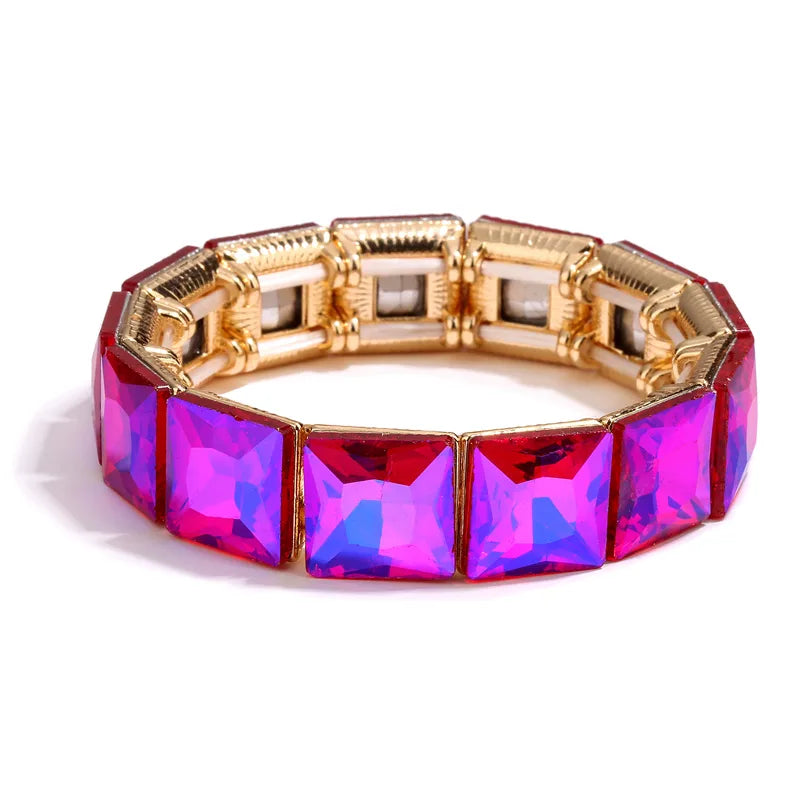 Retro Square Alloy Plating Inlay Rhinestones Gold Plated Unisex Bangle