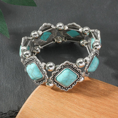 Retro Square Alloy Plating Inlay Turquoise Women's Bangle