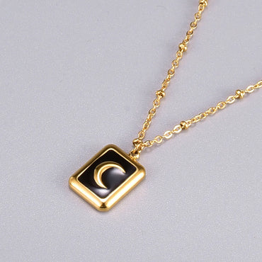 Retro Square Black Moon Titanium Steel Necklace Wholesale