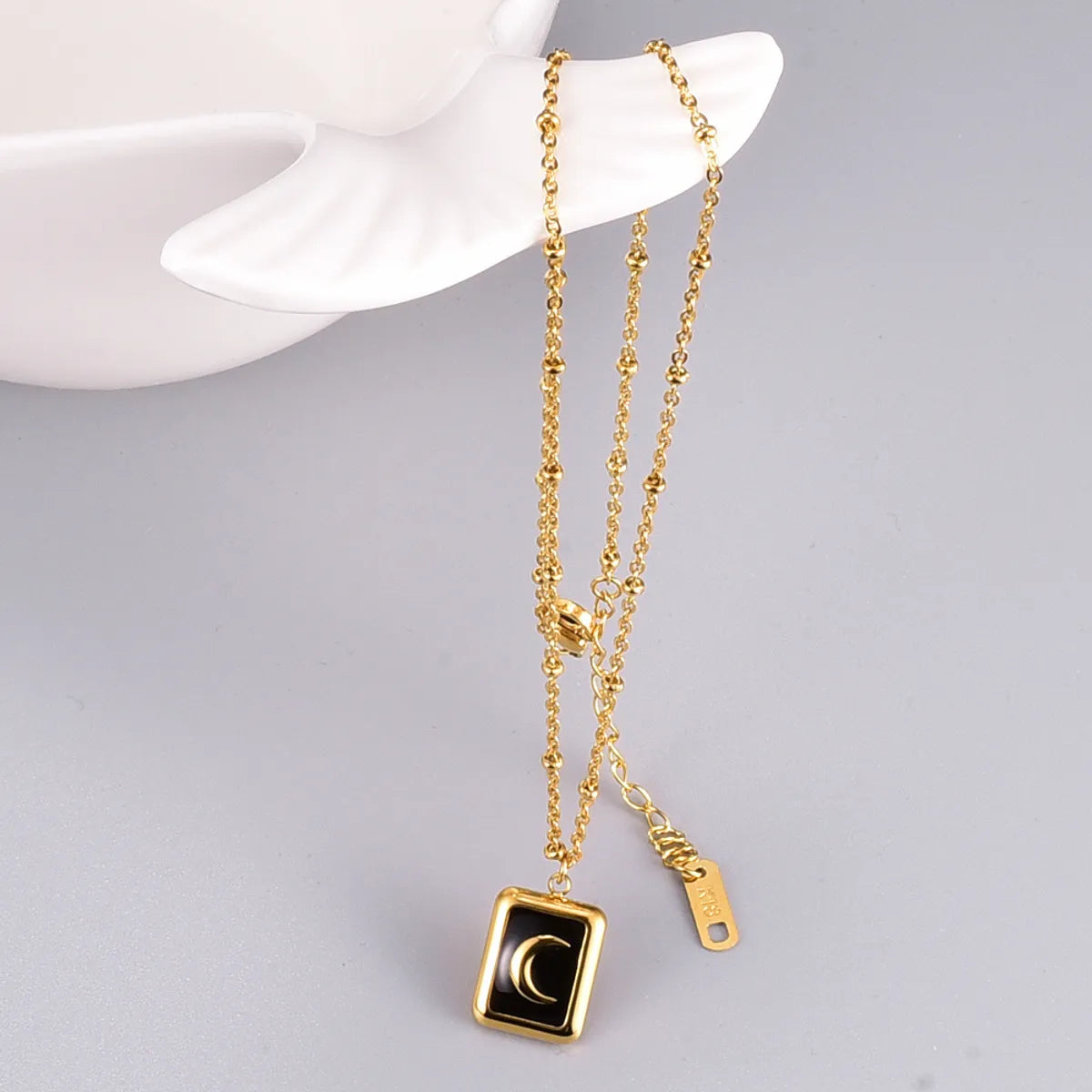 Retro Square Black Moon Titanium Steel Necklace Wholesale