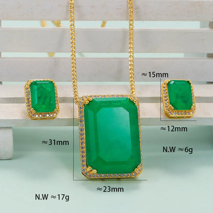 Retro Square Copper Inlay Zircon Women's Earrings Necklace