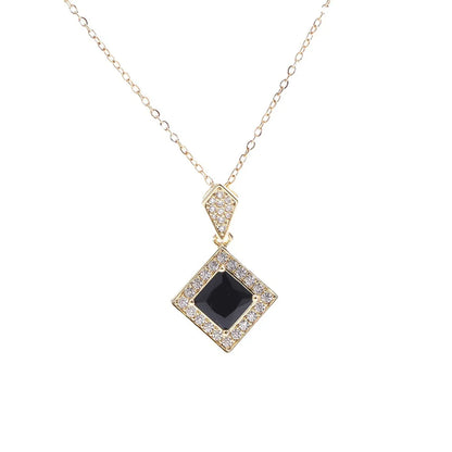 Retro Square Copper Plating Inlay Zircon Earrings Necklace