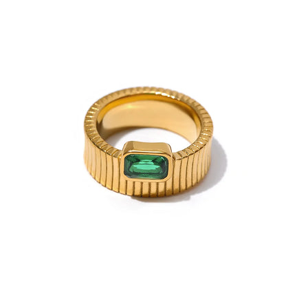 Retro Square Stainless Steel 18k Gold Plated Zircon Rings In Bulk