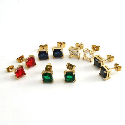 1 Pair Retro Square Inlaid Zircon Stainless Steel Ear Studs