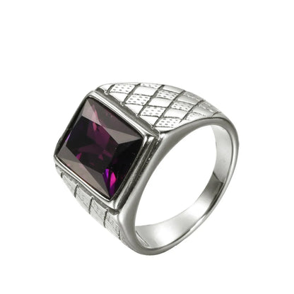 Retro Square Stainless Steel Inlay Rhinestones Glass Stone Polishing Men'S Rings