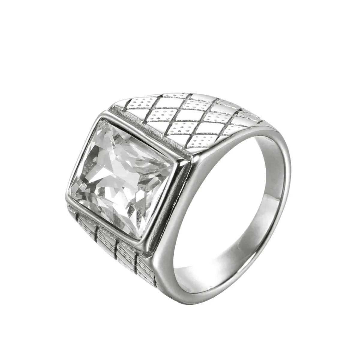 Retro Square Stainless Steel Inlay Rhinestones Glass Stone Polishing Men'S Rings