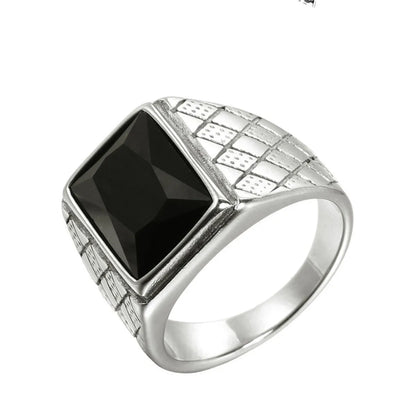 Retro Square Stainless Steel Inlay Rhinestones Glass Stone Polishing Men'S Rings