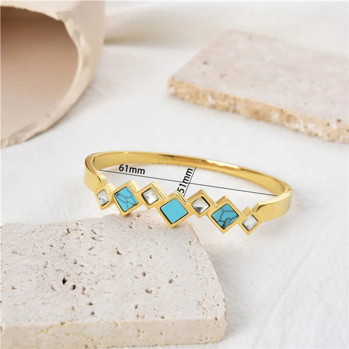 Retro Square Stainless Steel Inlay Zircon Bangle