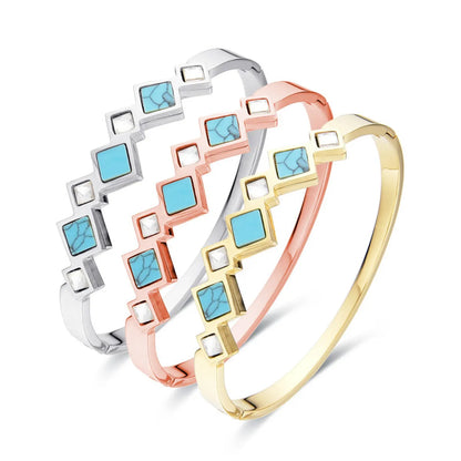 Retro Square Stainless Steel Inlay Zircon Bangle