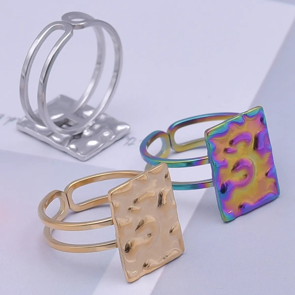 Retro Square Stainless Steel Plating 18k Gold Plated Rings