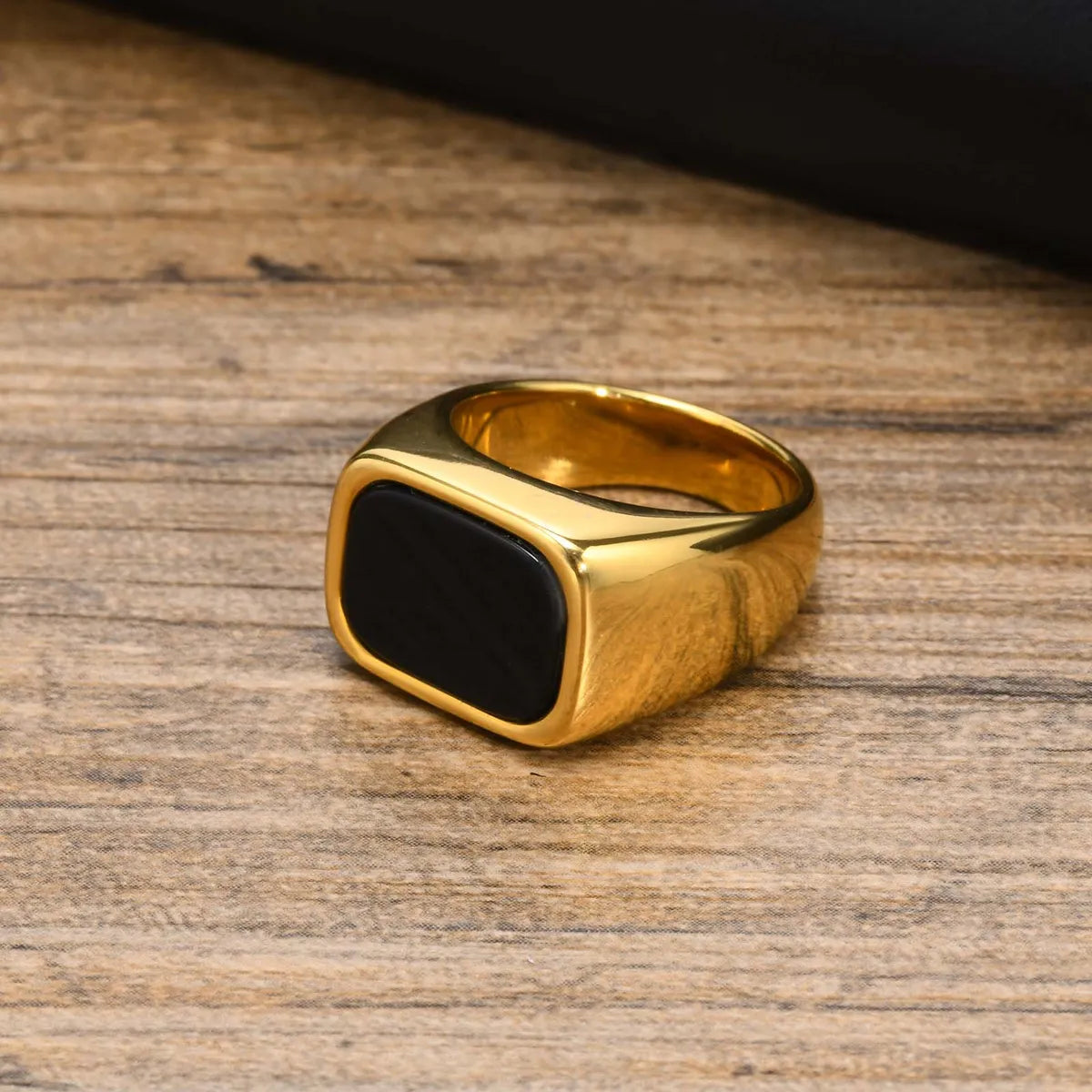 Retro Square Stainless Steel Plating Inlay Agate 18k Gold Plated Rings