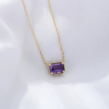 Retro Square Sterling Silver Inlay Crystal Pendant Necklace