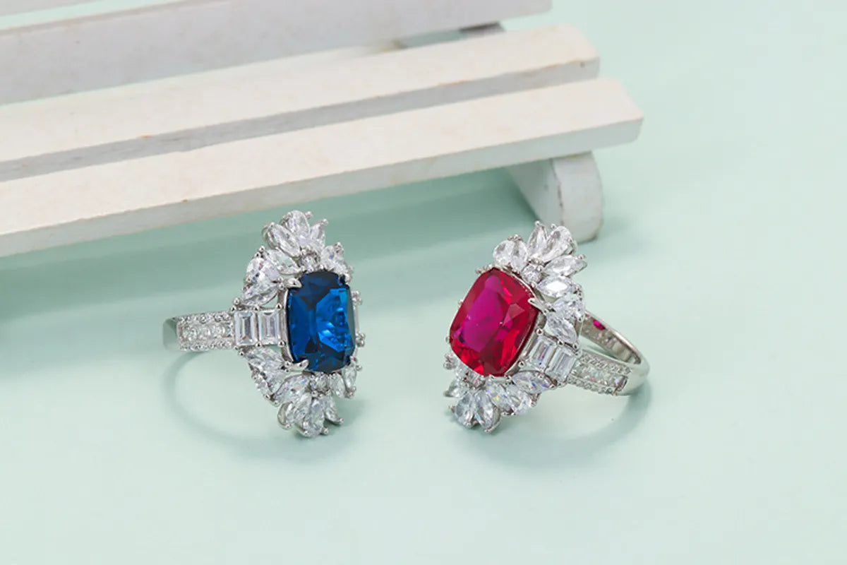 Retro Square Sterling Silver Inlay Zircon Rings