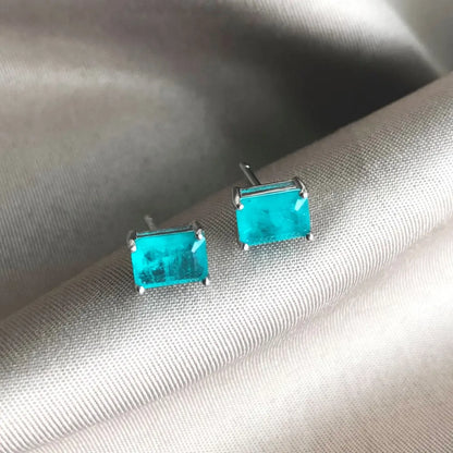 Retro Square Sterling Silver Plating Inlay Zircon Ear Studs 1 Pair