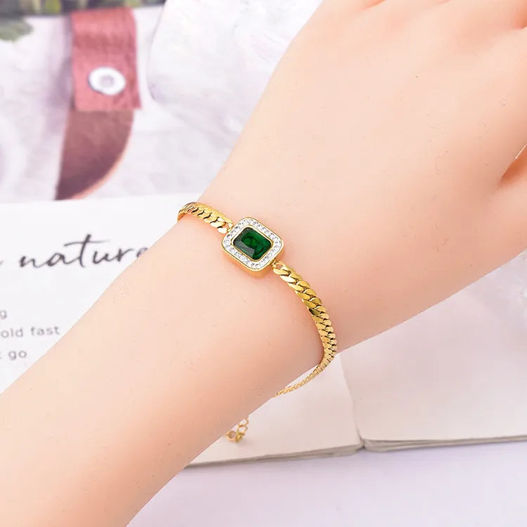 Retro Square Titanium Steel Inlay Zircon Bracelets Necklace