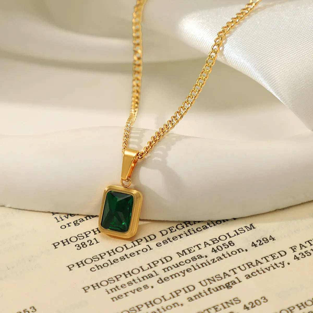 Retro Square Titanium Steel Inlay Zircon Pendant Necklace