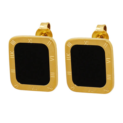 Retro Square Titanium Steel Plating Shell Ear Studs 1 Pair