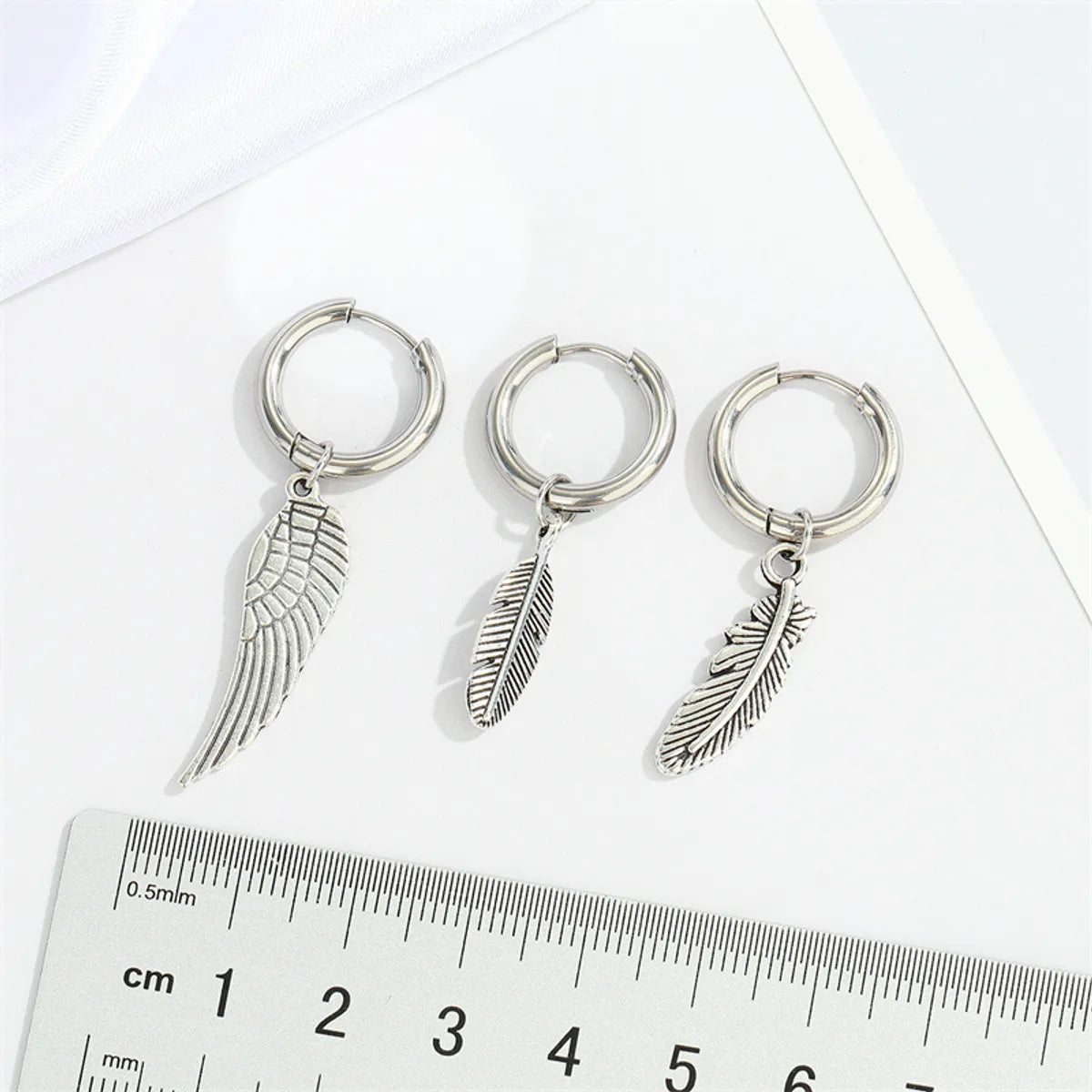 Retro Stainless Steel Wings Leaf Earring Small Feather Pendant Earrings Jewelry