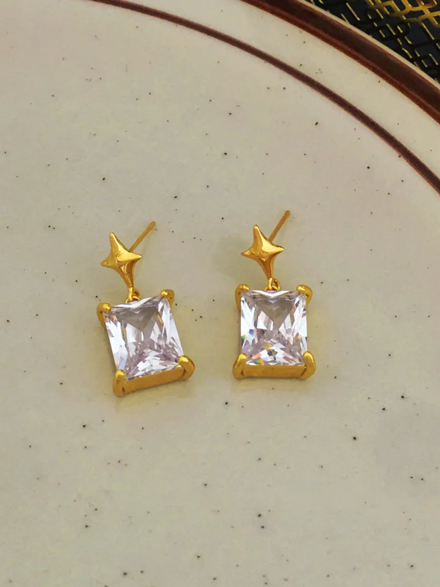 Retro Star Copper Earrings Plating Zircon Copper Earrings