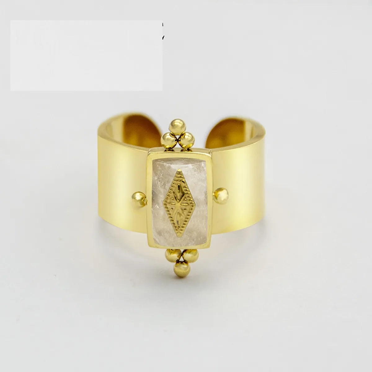 Retro Star Fashion Golden Natural Stone Geometric Titanium Steel Ring