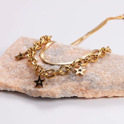 Retro Star Stainless Steel 18k Gold Plated Layered Necklaces