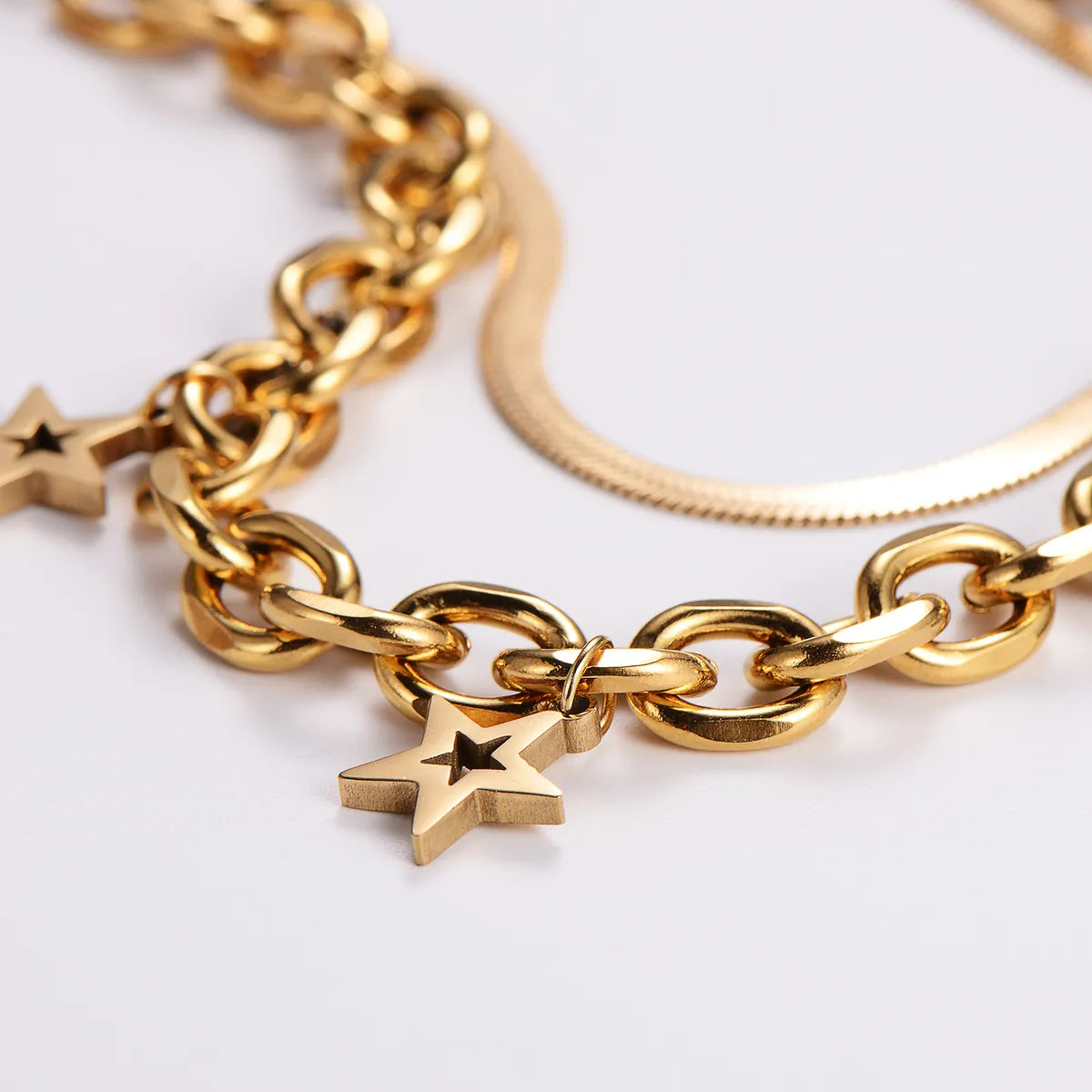 Retro Star Stainless Steel 18k Gold Plated Layered Necklaces