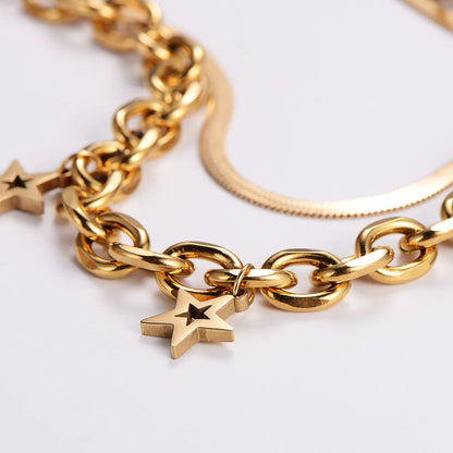 Retro Star Stainless Steel 18k Gold Plated Layered Necklaces