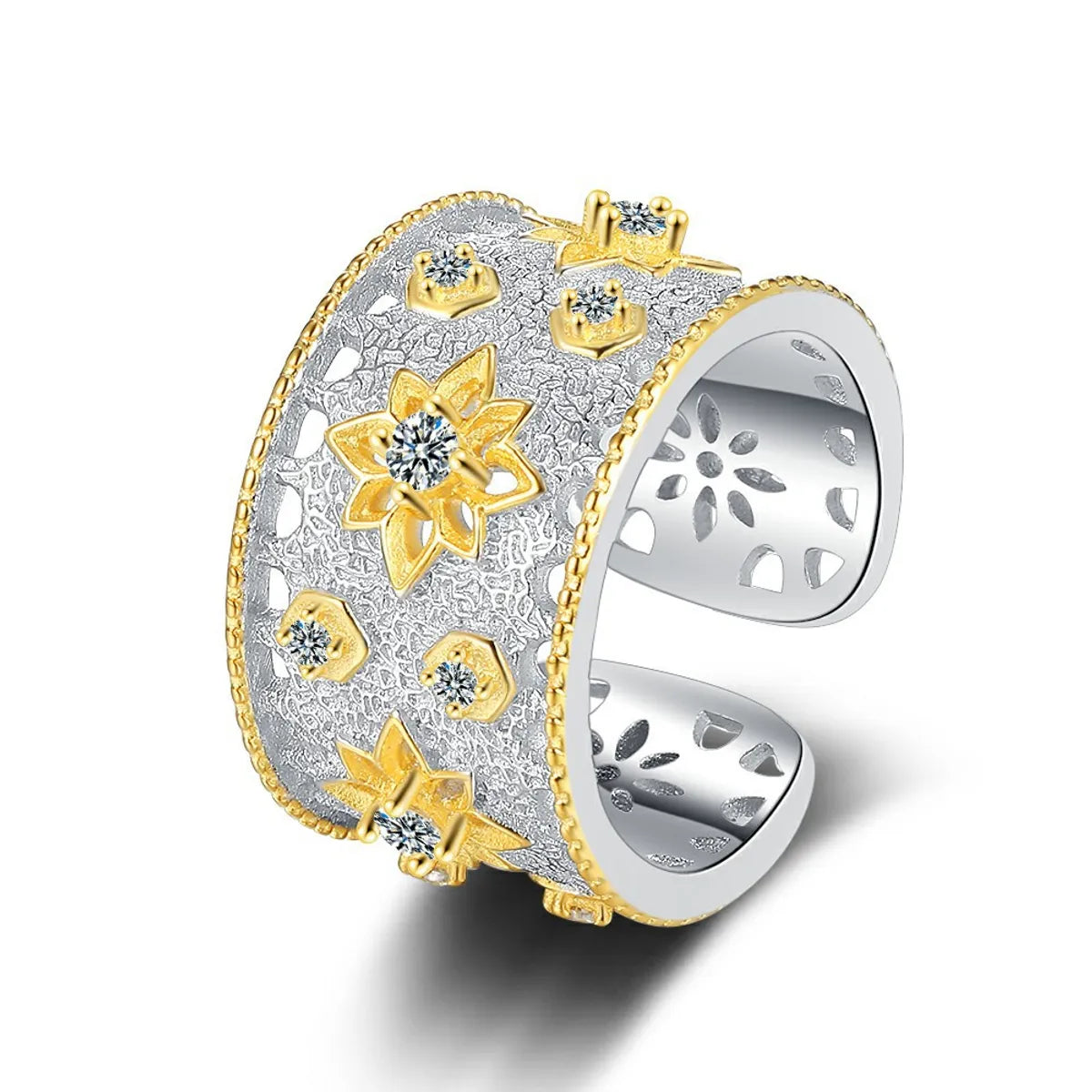 Retro Star Sterling Silver Plating Inlay Zircon 24k Gold Plated White Gold Plated Open Rings