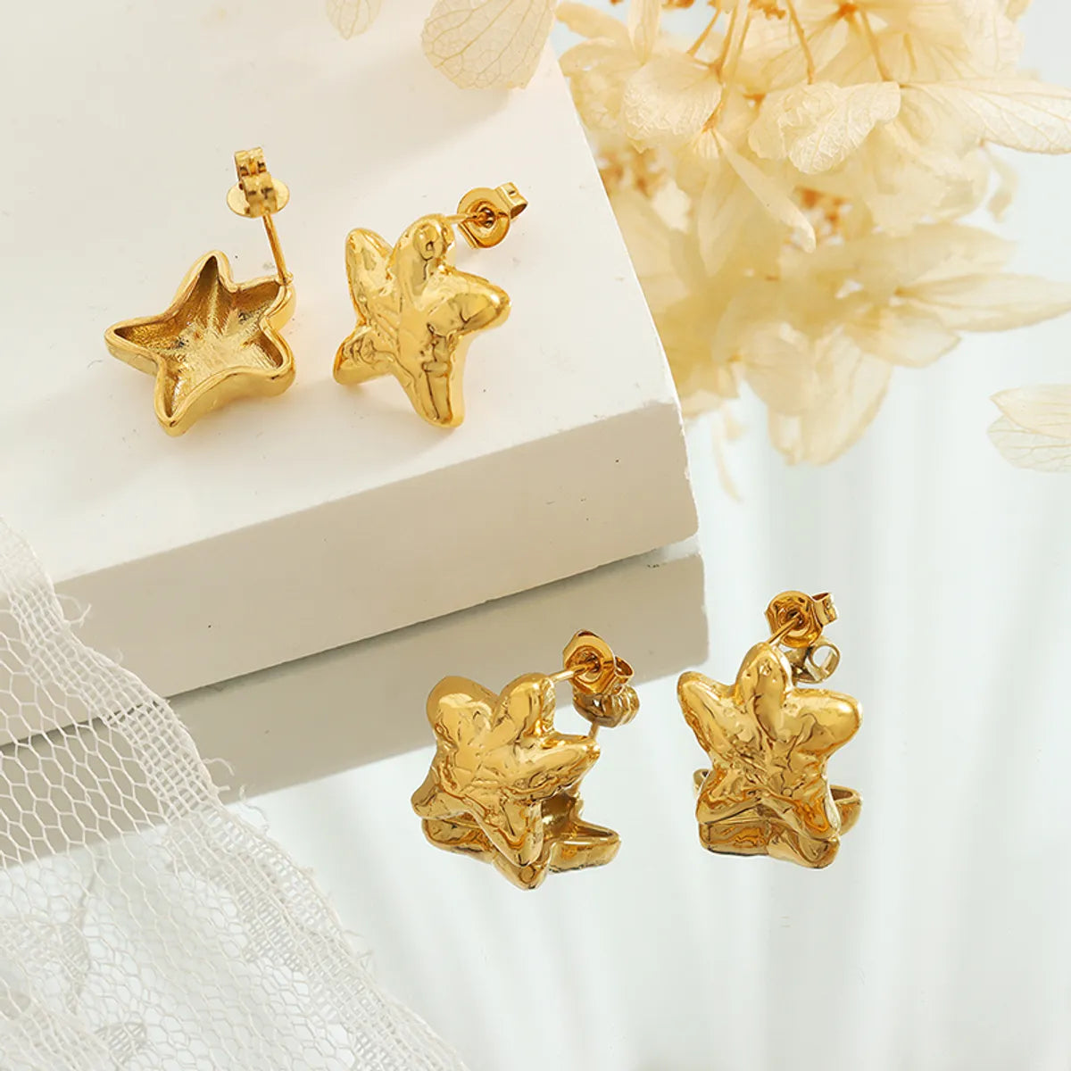 Retro Star Titanium Steel Plating Ear Studs