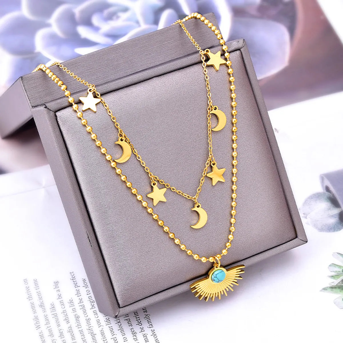 Retro Star Titanium Steel Plating Inlay Turquoise Jewelry Set