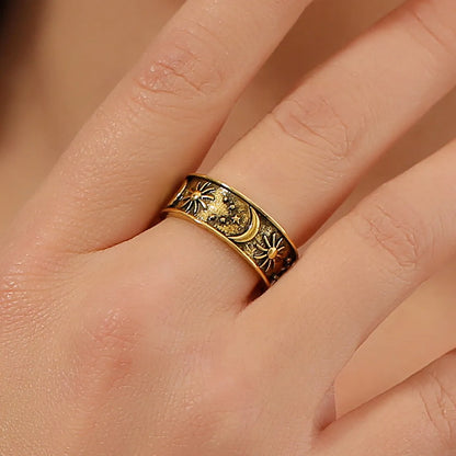 Retro Stars Moon Metal Ring Wholesale