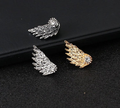 Retro Stereo Angel Wing Feather Diamond Alloy Stud Earrings