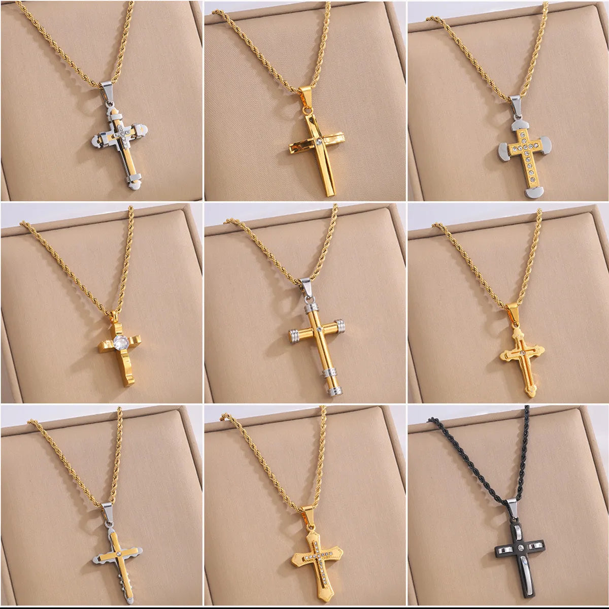 Retro Streetwear Cross Titanium Steel Plating Men'S Pendant Necklace