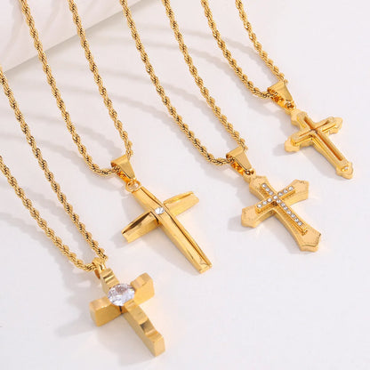 Retro Streetwear Cross Titanium Steel Plating Men'S Pendant Necklace