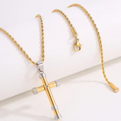 Retro Streetwear Cross Titanium Steel Plating Men'S Pendant Necklace