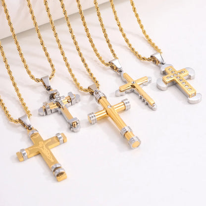 Retro Streetwear Cross Titanium Steel Plating Men'S Pendant Necklace