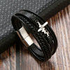 Retro Streetwear Electrocardiogram Stainless Steel Pu Leather Men'S Bangle