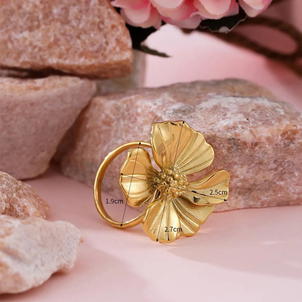 Retro Streetwear Flower Stainless Steel Plating 18k Gold Plated Rings