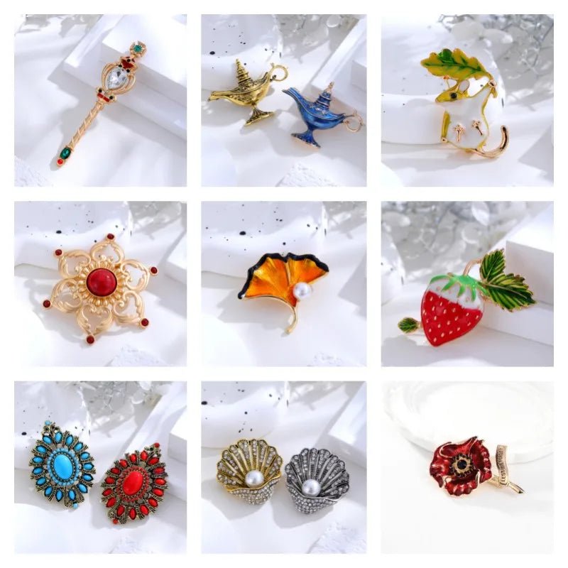 Retro Streetwear Fruit Flower Alloy Inlay Rhinestones Unisex Brooches