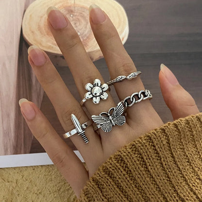 Retro Streetwear Heart Shape Butterfly Imitation Pearl Alloy Plating Inlay Artificial Gemstones Gold Plated Silver Plated Women'S Open Ring