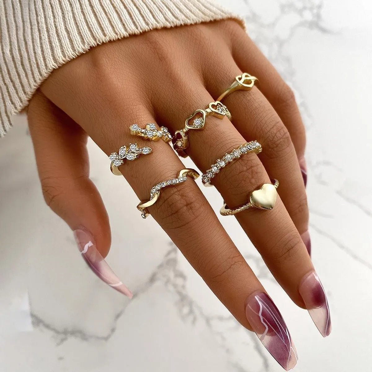 Retro Streetwear Heart Shape Butterfly Imitation Pearl Alloy Plating Inlay Artificial Gemstones Gold Plated Silver Plated Women'S Open Ring