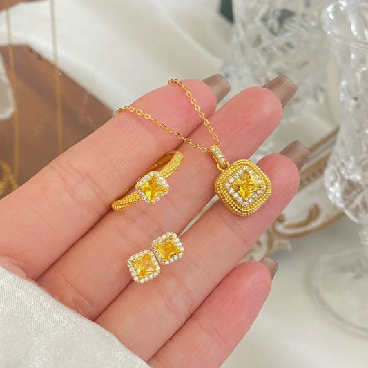 Retro Streetwear Square Titanium Steel Plating Inlay Zircon Rings Earrings Necklace