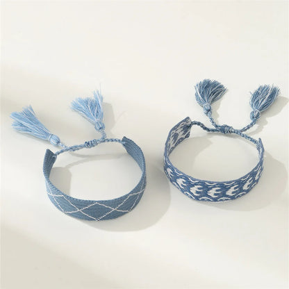 Retro Stripe Fabric Tassel Braid Unisex Bracelets