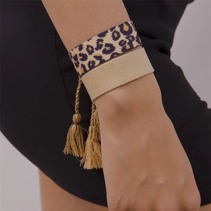 Retro Stripe Fabric Tassel Braid Unisex Bracelets