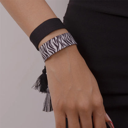 Retro Stripe Fabric Tassel Braid Unisex Bracelets