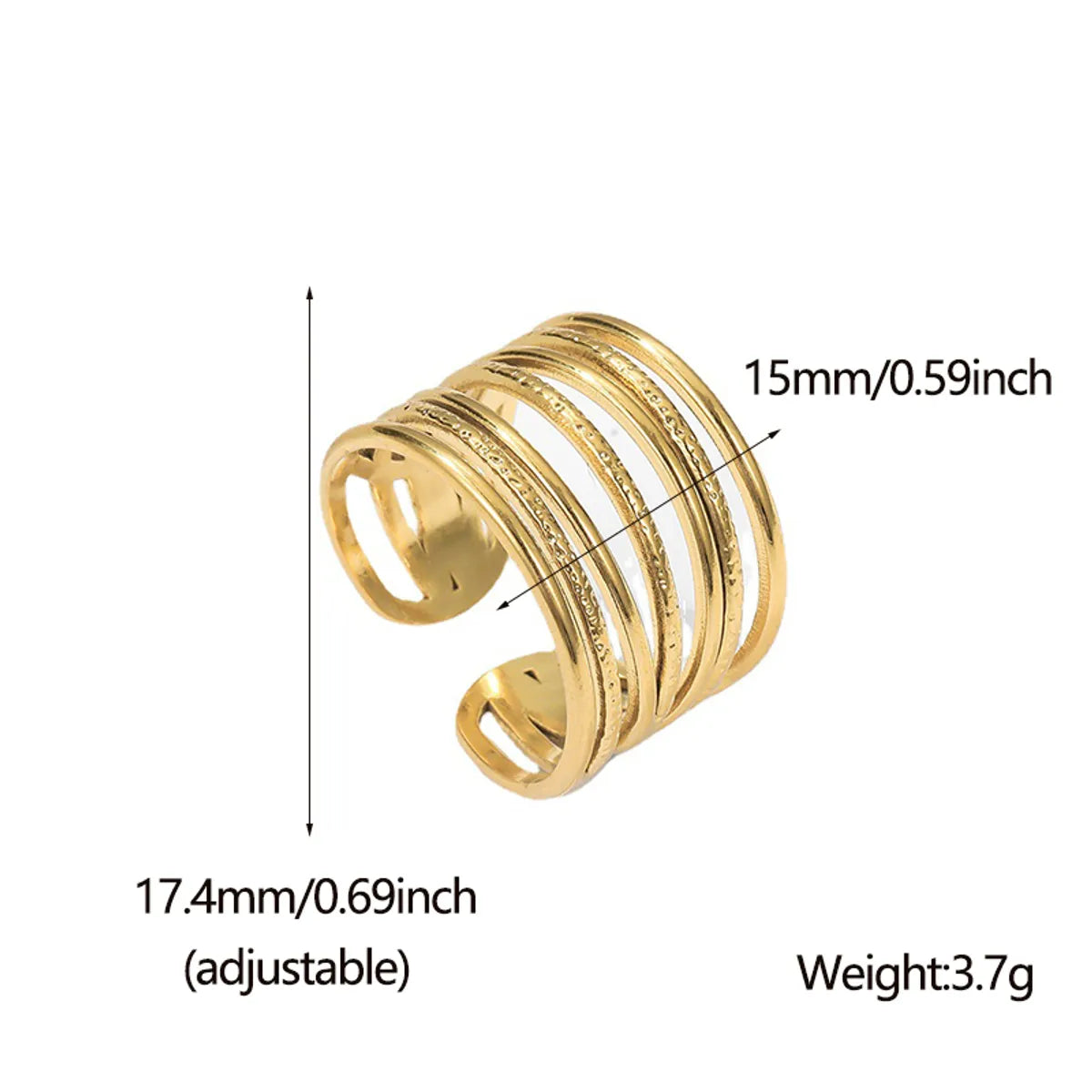 Retro Stripe Solid Color Stainless Steel Hollow Out Open Ring